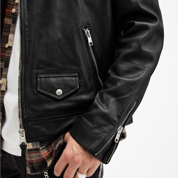 All Saints Milo Asymmetric Zip Leather Biker Jacket size Large. - Picture 4 of 13